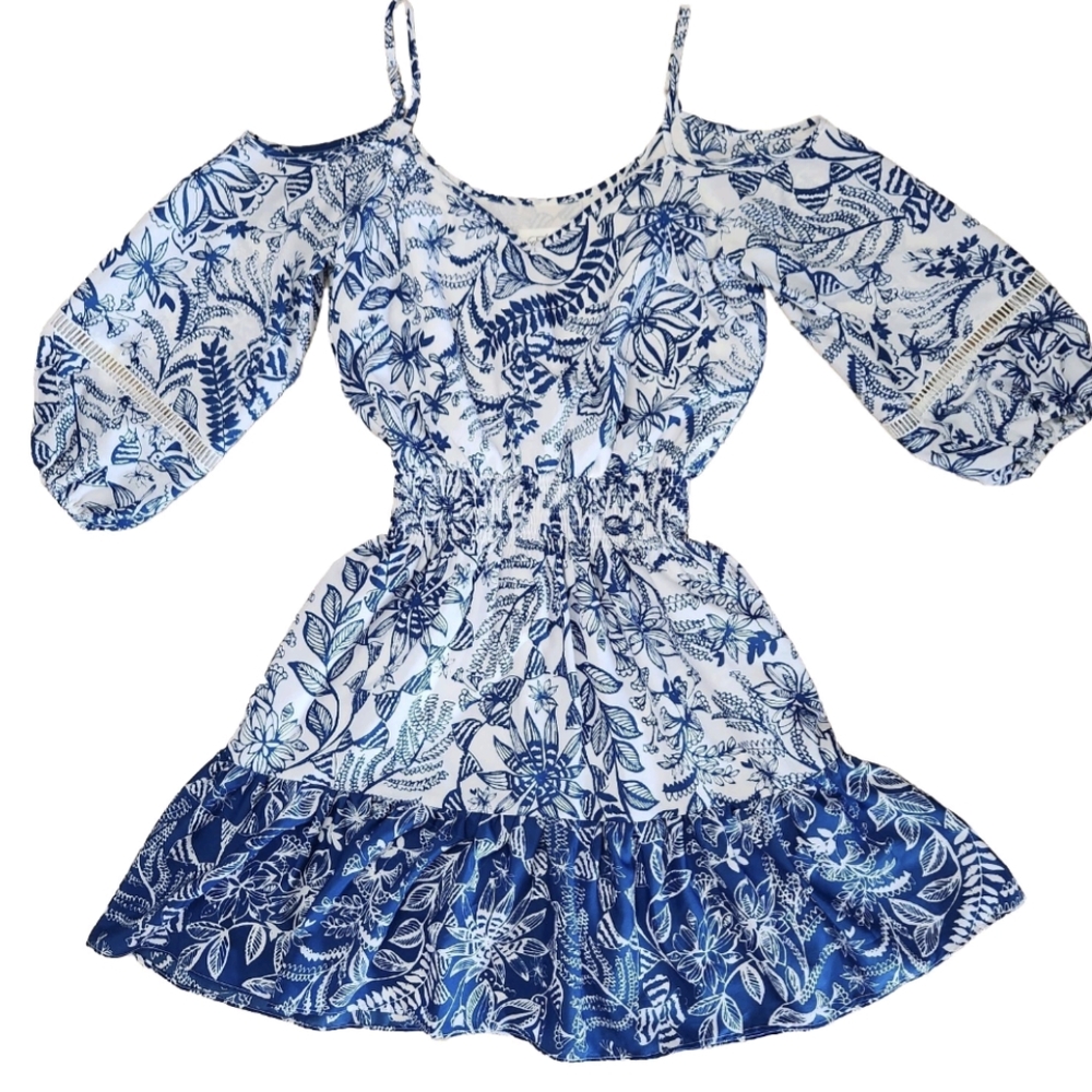 Eliza J Blue and White Ruffled Tiered Sundress Size 12